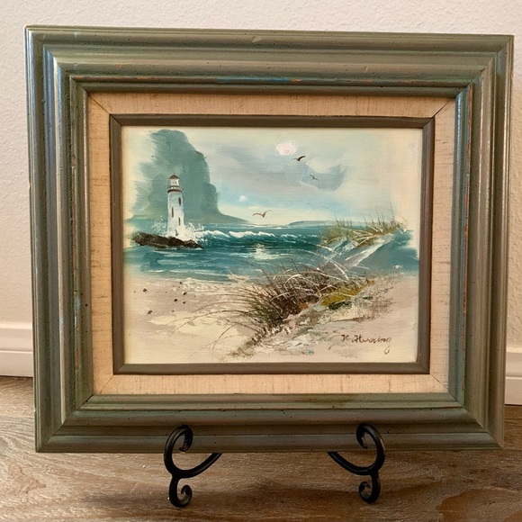 Vintage Beach Landscape Canvas Oil Painting Sine By K. Huoring  14/16 Inches - Picture 13 of 14